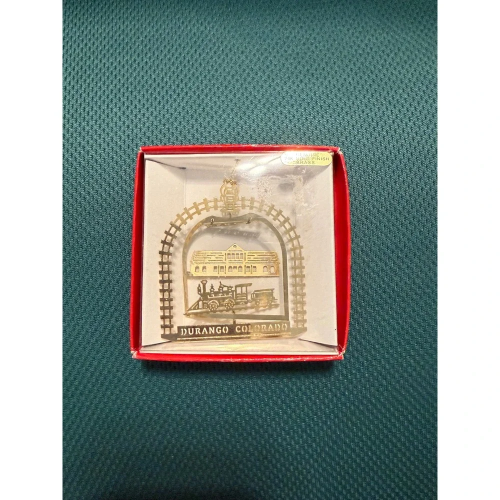 Nation's Treasures Durango Colorado 24K Gold Finish Brass Train Ornament Boxed